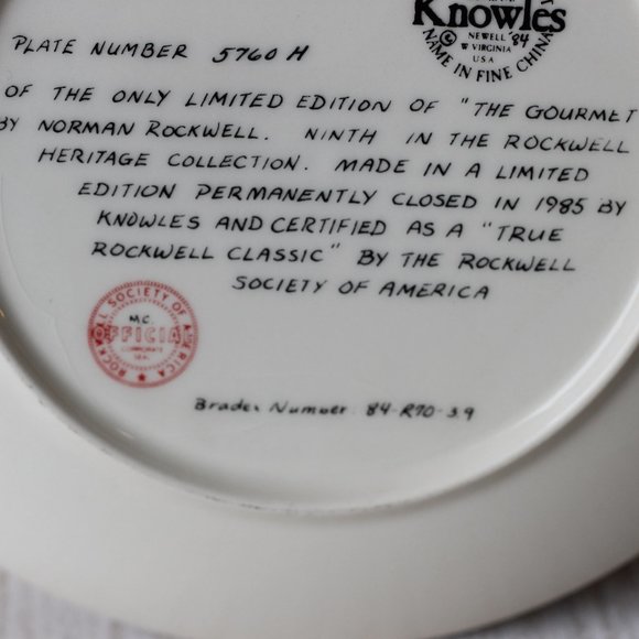✨Vintage✨ Norman Rockwell Collector Plate, The Gourmet - Picture 5 of 5